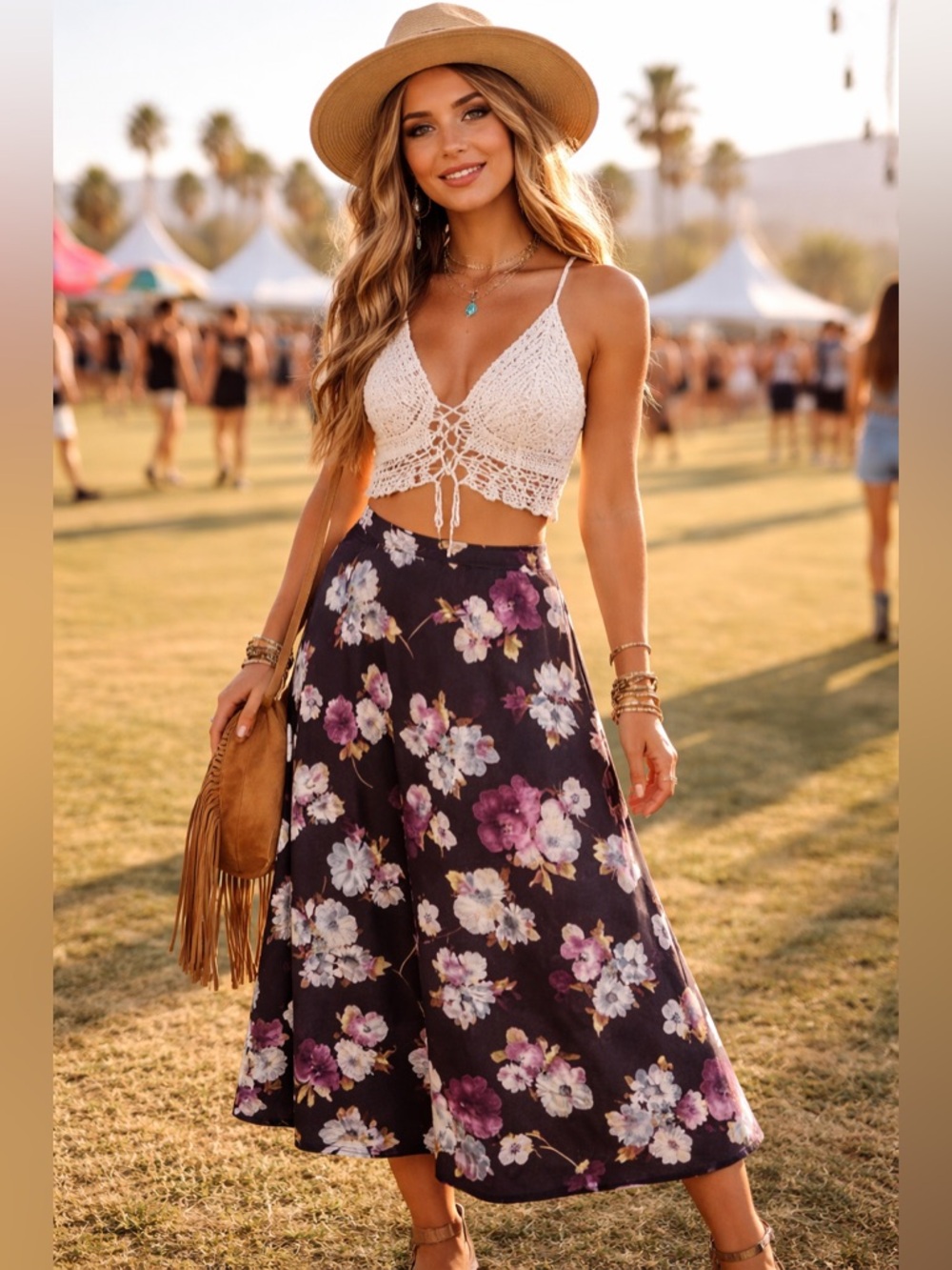 VTG Tracy Evans Brown Plum Floral A-Line Skirt Coachella vibes|woman size 9